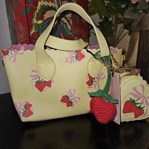 Strawberry Print Handbag and Coin Purse Set